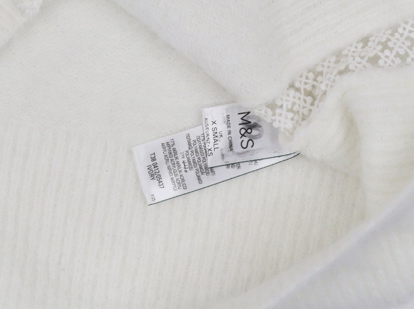 Marks and Spencer Women Ivory Mock Neck Lace Knit Pullover Jumper XS