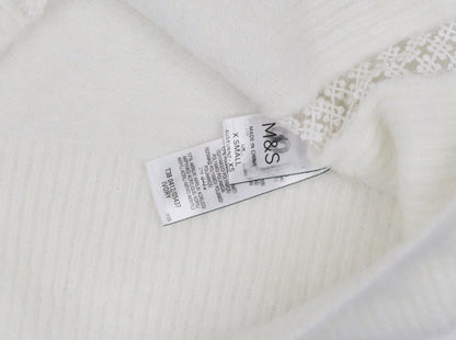 Marks and Spencer Women Ivory Mock Neck Lace Knit Pullover Jumper XS