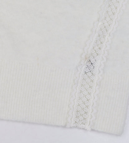 Marks and Spencer Women Ivory Mock Neck Lace Knit Pullover Jumper XS
