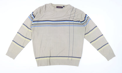 Matinee Men’s Beige Striped Acrylic Pullover Jumper L