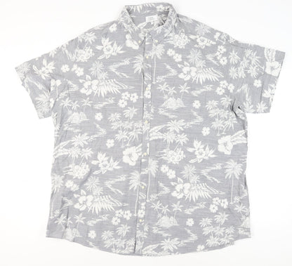 Next Men's Grey Hawaiian Floral Slim Fit 5XL Short Sleeve Shirt