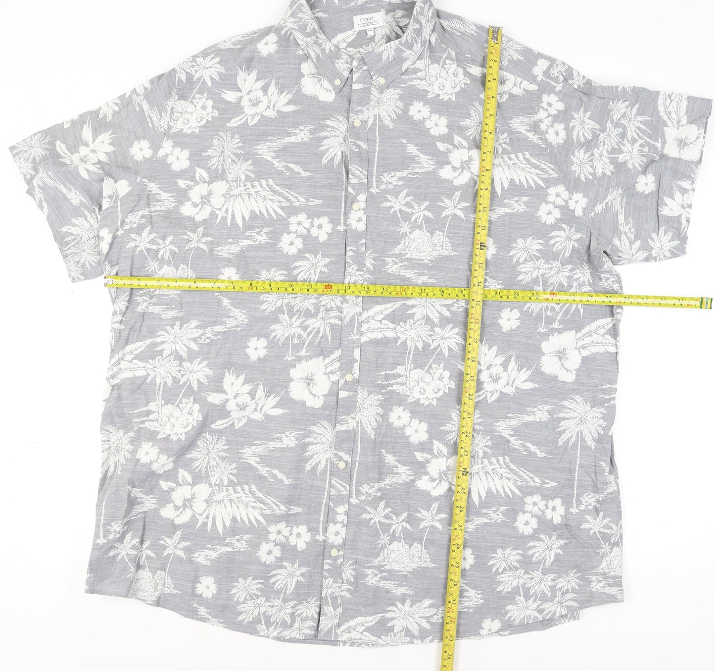 Next Men's Grey Hawaiian Floral Slim Fit 5XL Short Sleeve Shirt