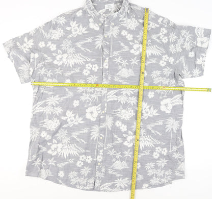 Next Men's Grey Hawaiian Floral Slim Fit 5XL Short Sleeve Shirt