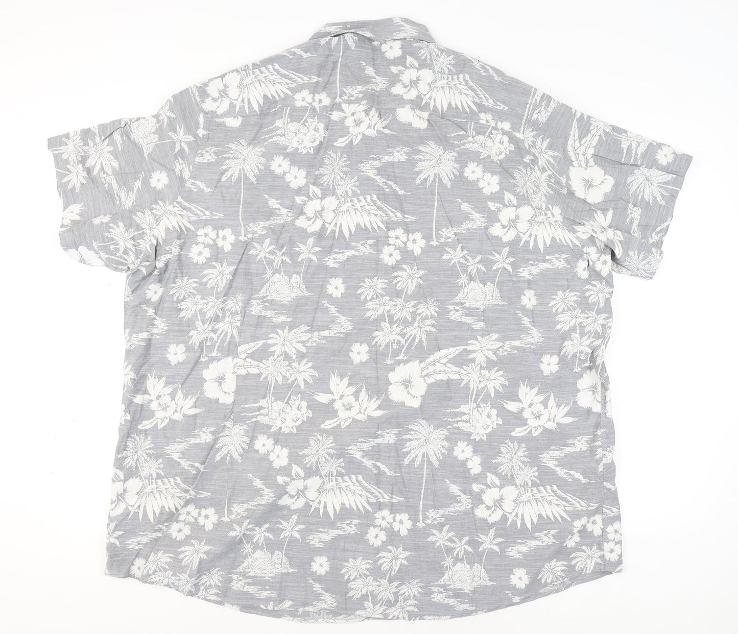 Next Men's Grey Hawaiian Floral Slim Fit 5XL Short Sleeve Shirt