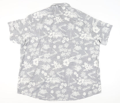 Next Men's Grey Hawaiian Floral Slim Fit 5XL Short Sleeve Shirt