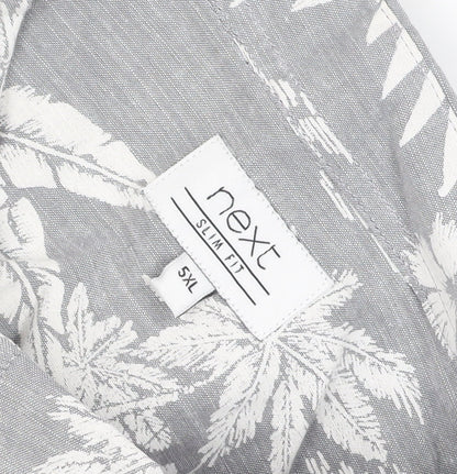 Next Men's Grey Hawaiian Floral Slim Fit 5XL Short Sleeve Shirt