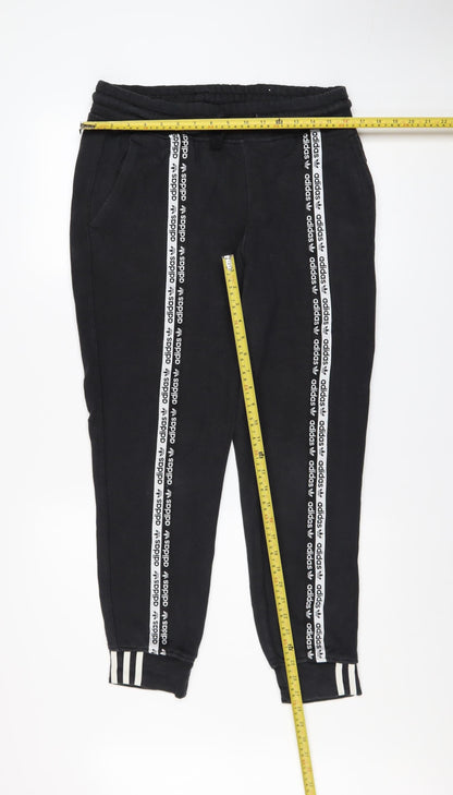 Adidas Womens Black Jogger Trousers Size 12 Cotton Side Stripe