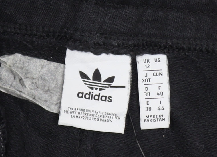 Adidas Womens Black Jogger Trousers Size 12 Cotton Side Stripe