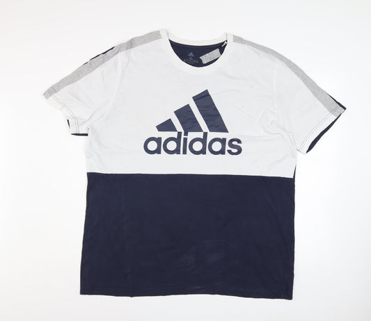 Adidas Men’s XL White Navy Colourblock Crew Neck Sports T-Shirt