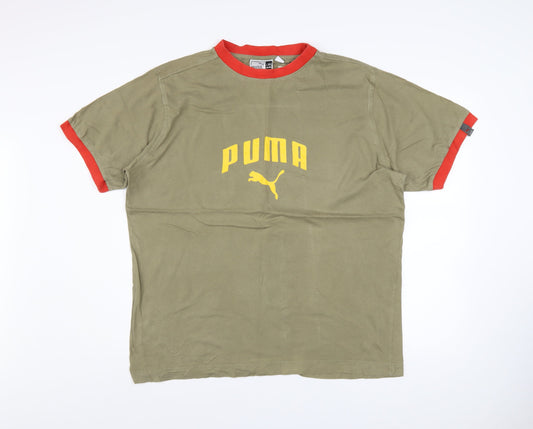 Puma Men's Khaki Red Crew Neck Short Sleeve T-Shirt XL Classic Logo