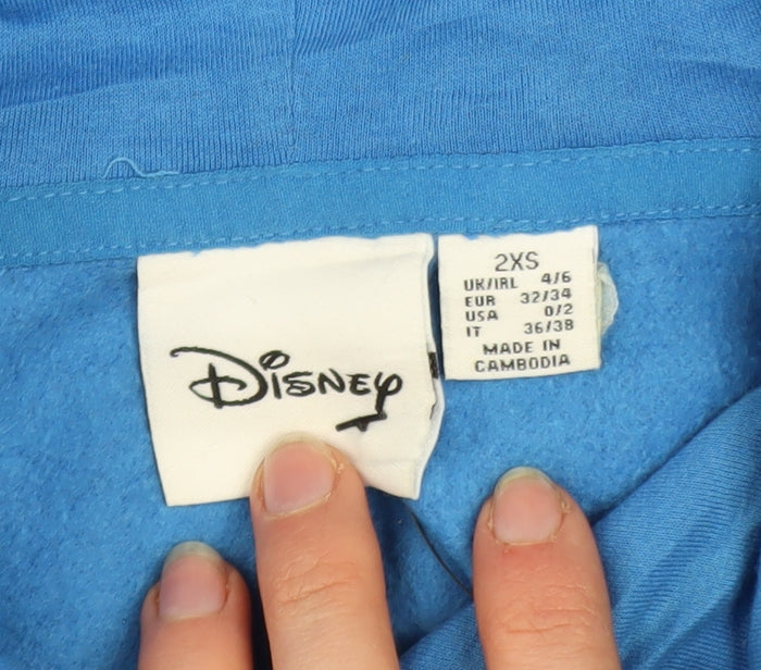 Womens UK Size 2XS Disney Blue Pullover Hoodie