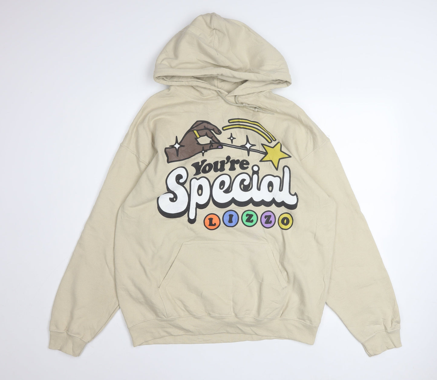 Womens UK Size L Gildan Beige Pullover Hoodie