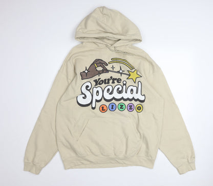 Womens UK Size L Gildan Beige Pullover Hoodie