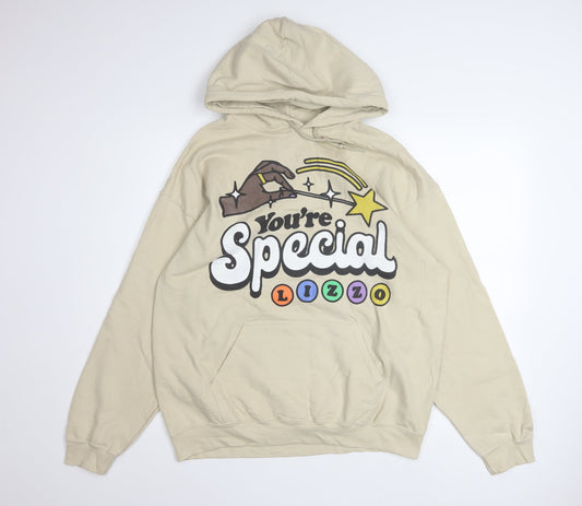 Womens UK Size L Gildan Beige Pullover Hoodie