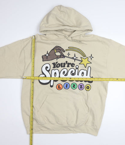 Womens UK Size L Gildan Beige Pullover Hoodie