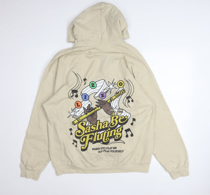 Womens UK Size L Gildan Beige Pullover Hoodie