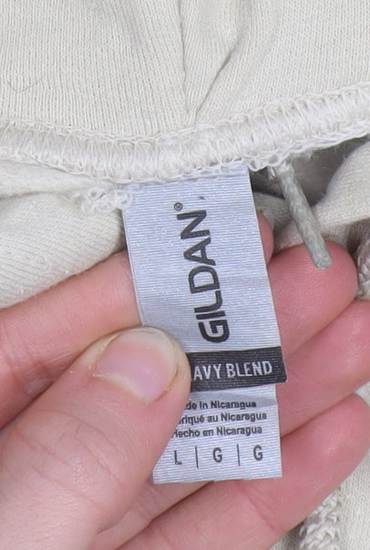 Womens UK Size L Gildan Beige Pullover Hoodie