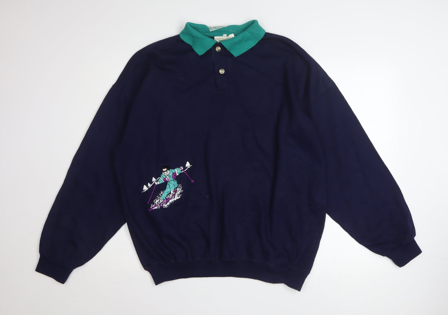 Womens UK Size XL Sporting Blue Henley Sweatshirt