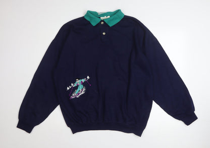 Womens UK Size XL Sporting Blue Henley Sweatshirt