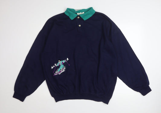 Womens UK Size XL Sporting Blue Henley Sweatshirt