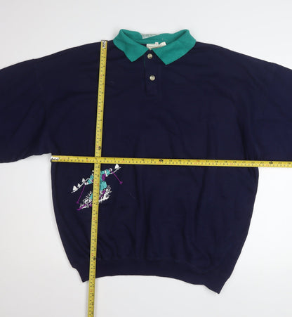 Womens UK Size XL Sporting Blue Henley Sweatshirt