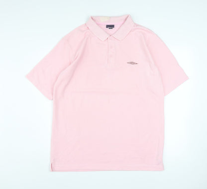 Umbro Men’s Pink Short Sleeve Polo Shirt Size L Polyester Cotton