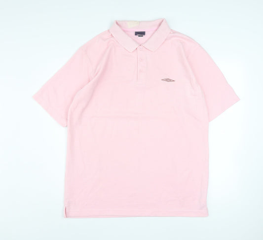 Umbro Men’s Pink Short Sleeve Polo Shirt Size L Polyester Cotton