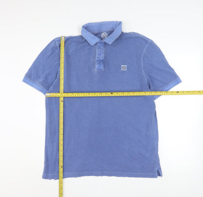Marks and Spencer Men's Blue Cotton Polo Shirt Size L