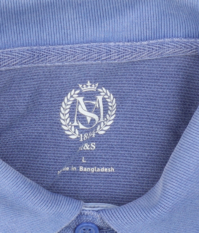 Marks and Spencer Men's Blue Cotton Polo Shirt Size L