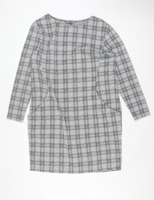 Principles Women Grey Check Shift Dress Size 18 Long Sleeve Knitwear