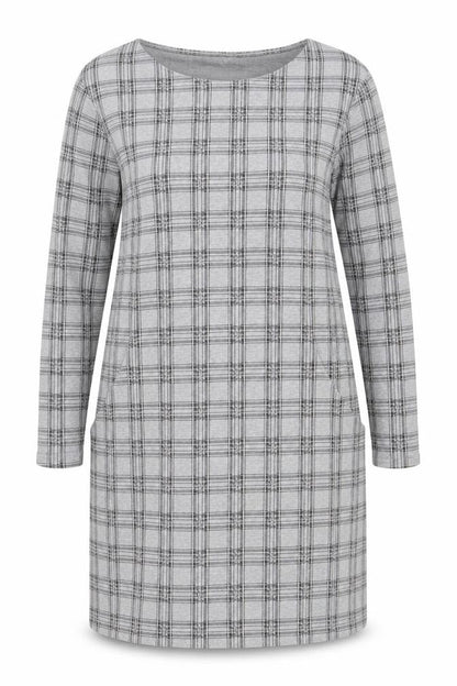 Principles Women Grey Check Shift Dress Size 18 Long Sleeve Knitwear