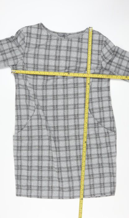 Principles Women Grey Check Shift Dress Size 18 Long Sleeve Knitwear
