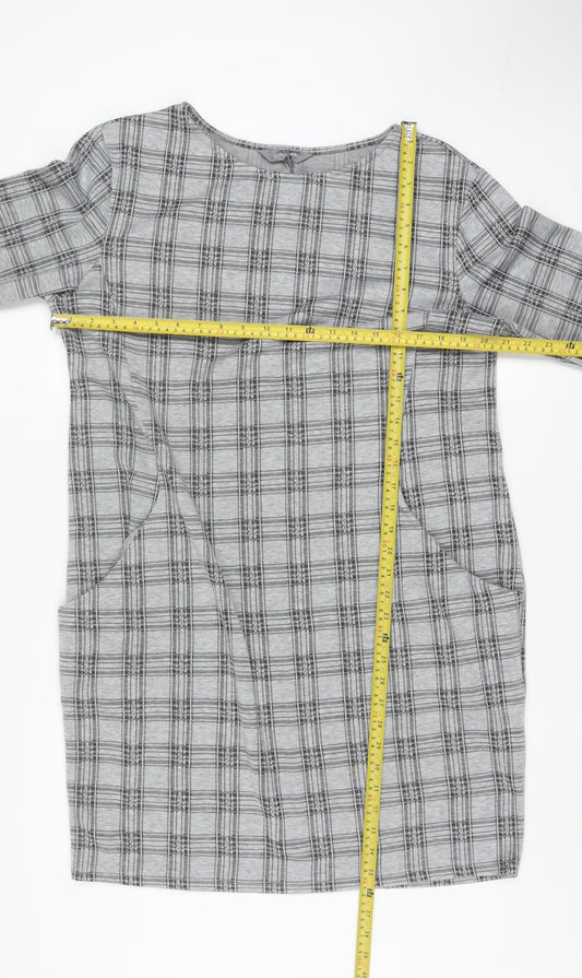 Principles Women Grey Check Shift Dress Size 18 Long Sleeve Knitwear