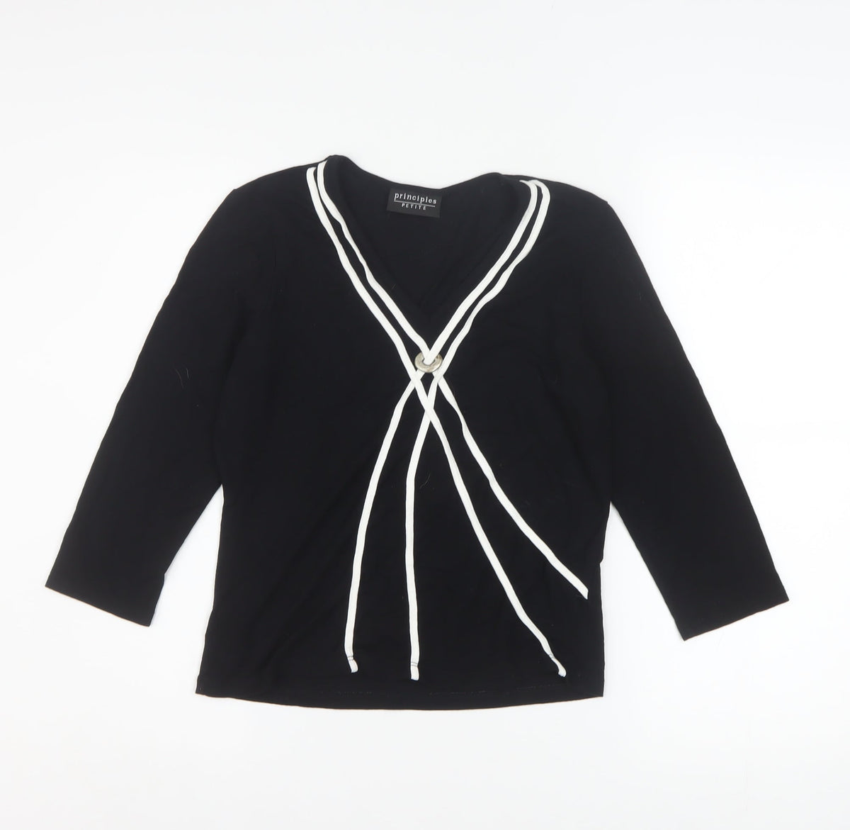 Principles Petite Women's Black V-Neck Wrap Blouse Size 12