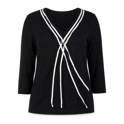 Principles Petite Women's Black V-Neck Wrap Blouse Size 12