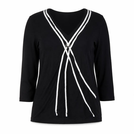 Front view of Principles Petite Women's Black V-Neck Wrap Blouse, size 12