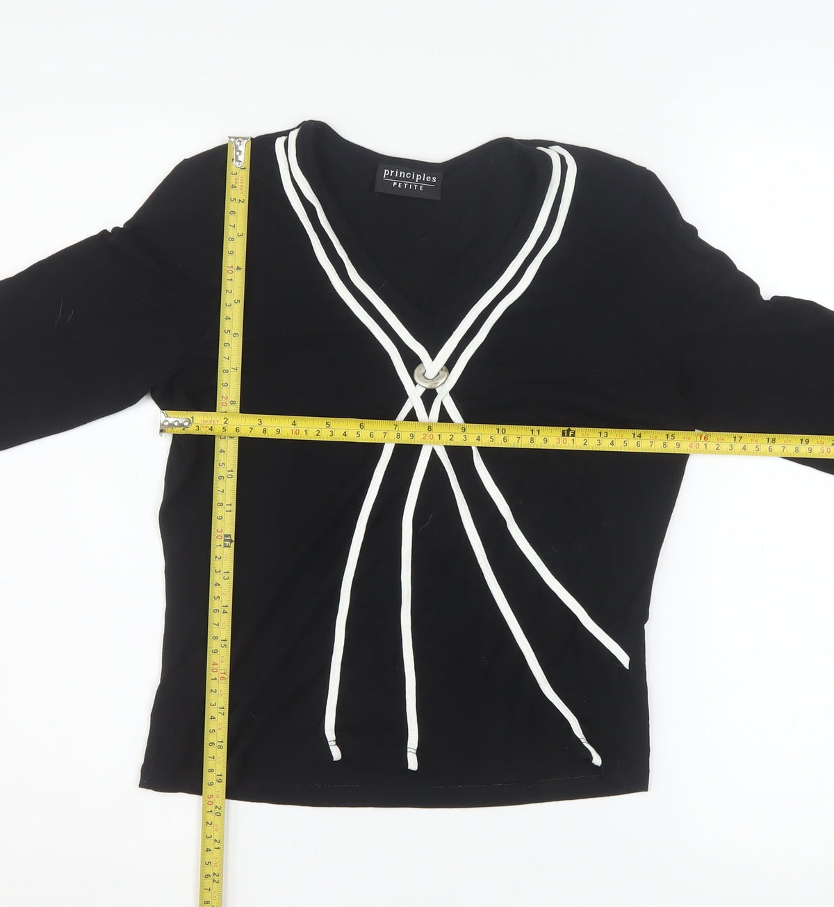Principles Petite Women's Black V-Neck Wrap Blouse Size 12
