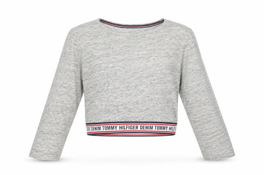 Tommy Hilfiger Women Grey Cropped Long Sleeve Cotton T-Shirt M
