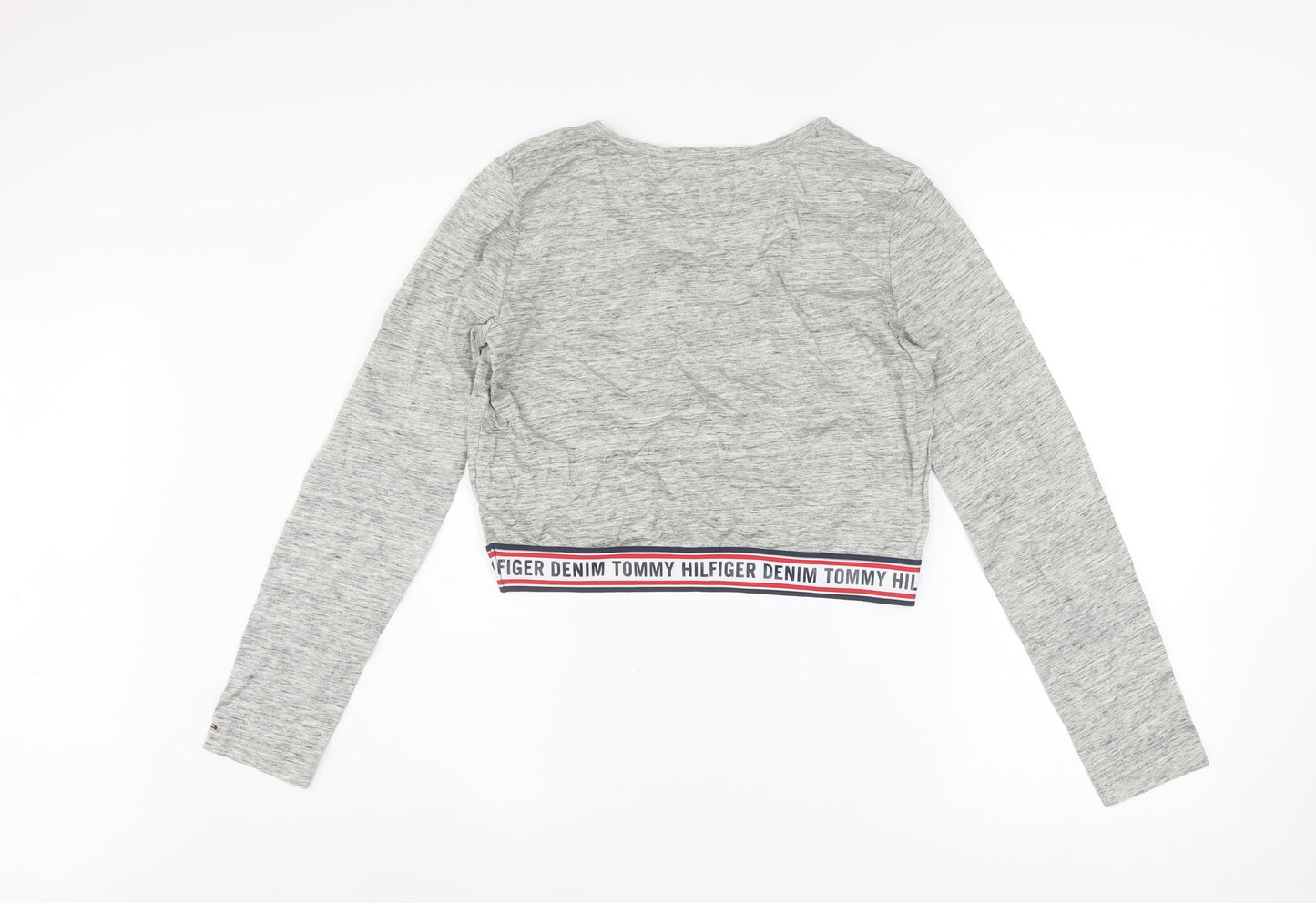 Tommy Hilfiger Women Grey Cropped Long Sleeve Cotton T-Shirt M