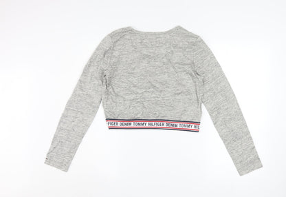 Tommy Hilfiger Women Grey Cropped Long Sleeve Cotton T-Shirt M
