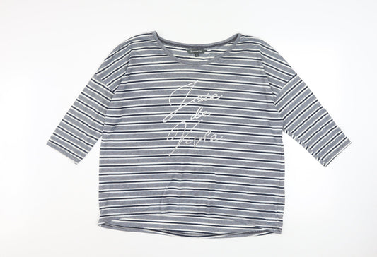 Bonmarché Women’s Blue Striped 3/4 Sleeve Relaxed T-Shirt Size 18