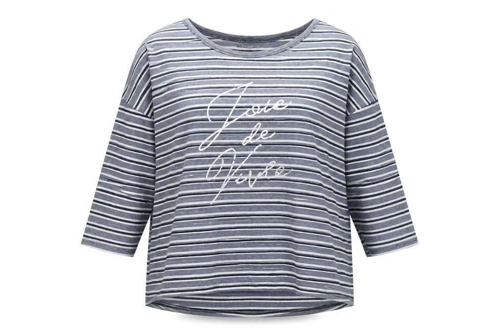 Bonmarché Women’s Blue Striped 3/4 Sleeve Relaxed T-Shirt Size 18
