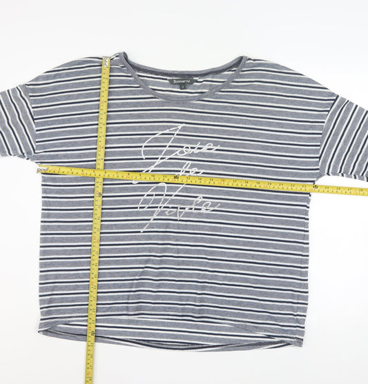 Bonmarché Women’s Blue Striped 3/4 Sleeve Relaxed T-Shirt Size 18