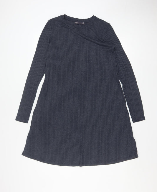 Marks and Spencer Women Grey Size 10 A-Line Long Sleeve Knit Dress