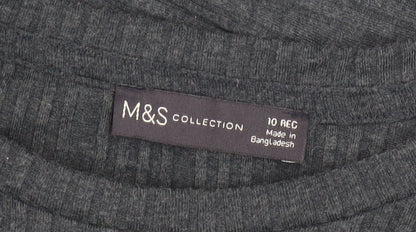 Marks and Spencer Women Grey Size 10 A-Line Long Sleeve Knit Dress