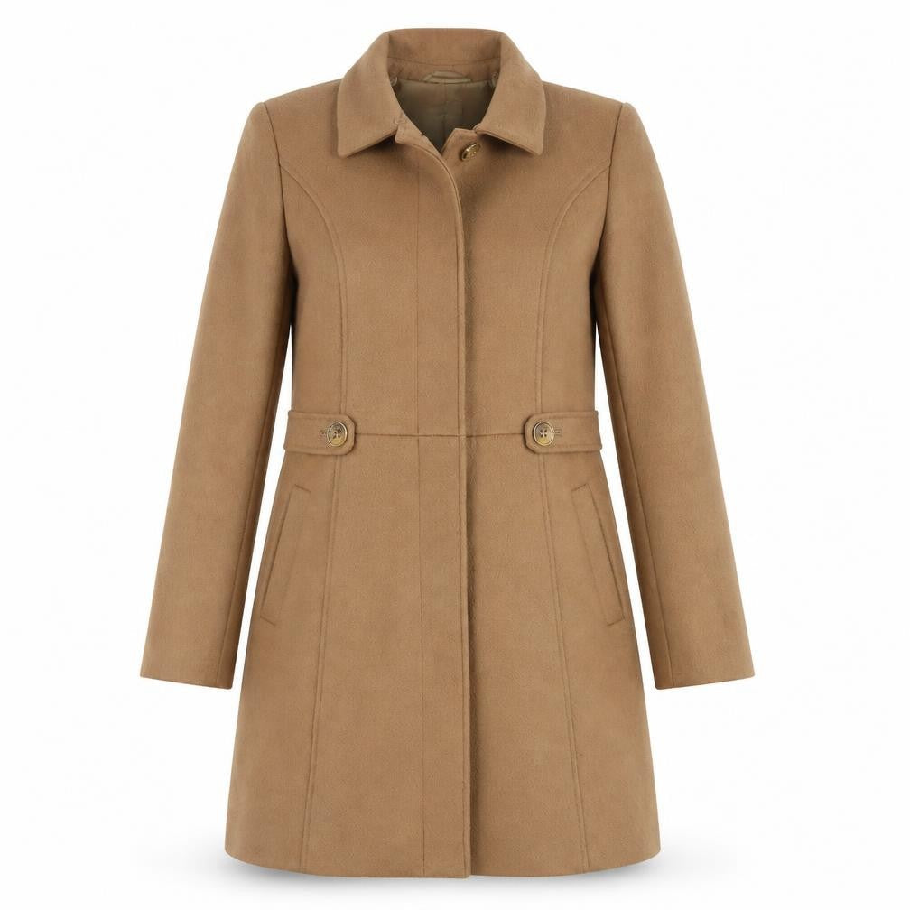 Oasis Women's Beige Mid-Length Coat Small Classic Lined Wool Blend