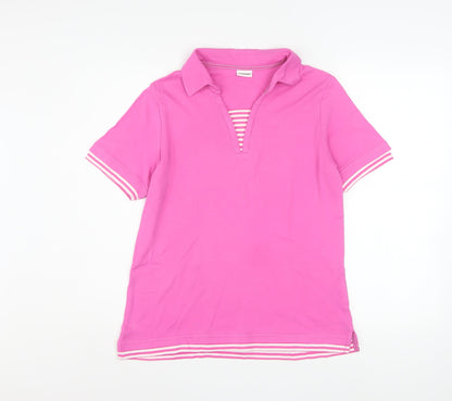 Damart Women's Pink Cotton Polo Shirt UK 14/16 Short Sleeve Striped Trim