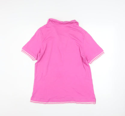 Damart Women's Pink Cotton Polo Shirt UK 14/16 Short Sleeve Striped Trim