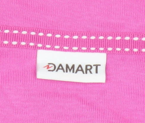 Damart Women's Pink Cotton Polo Shirt UK 14/16 Short Sleeve Striped Trim