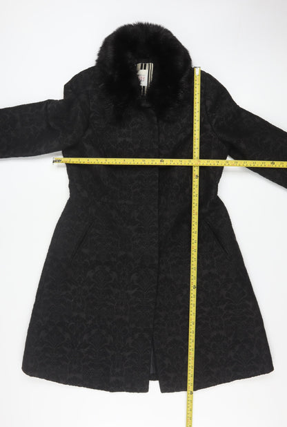 Principles by Ben de Lisi Women's Black Faux Fur Collar Long Coat Size 14 Petite